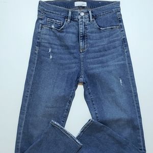 LOFT HighRise Stretch Straight Leg Crop Ankle Jeans Distressed Jeans